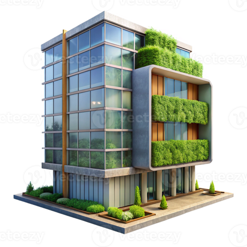 dramatic abstract Modern City Building with Vertical Garden Transparent Background png