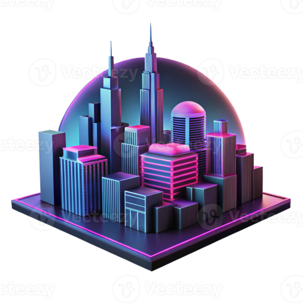 serene minimalist Modern Cityscape Silhouette with Neon Glow Cutout high quality png