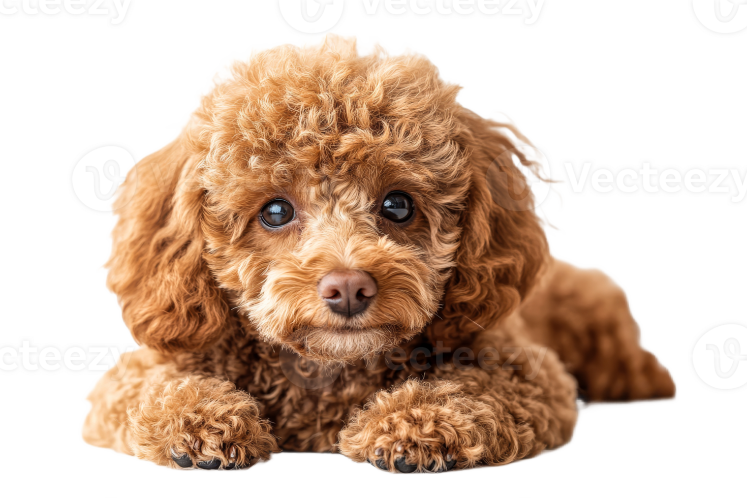 Cute brown poodle puppy resting on a transparent background png