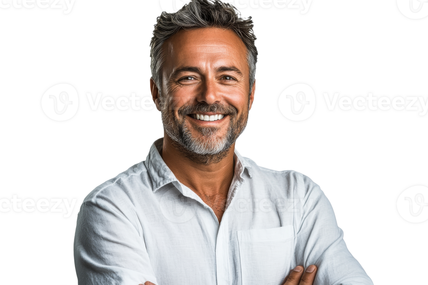 Smiling man with gray hair in casual attire png
