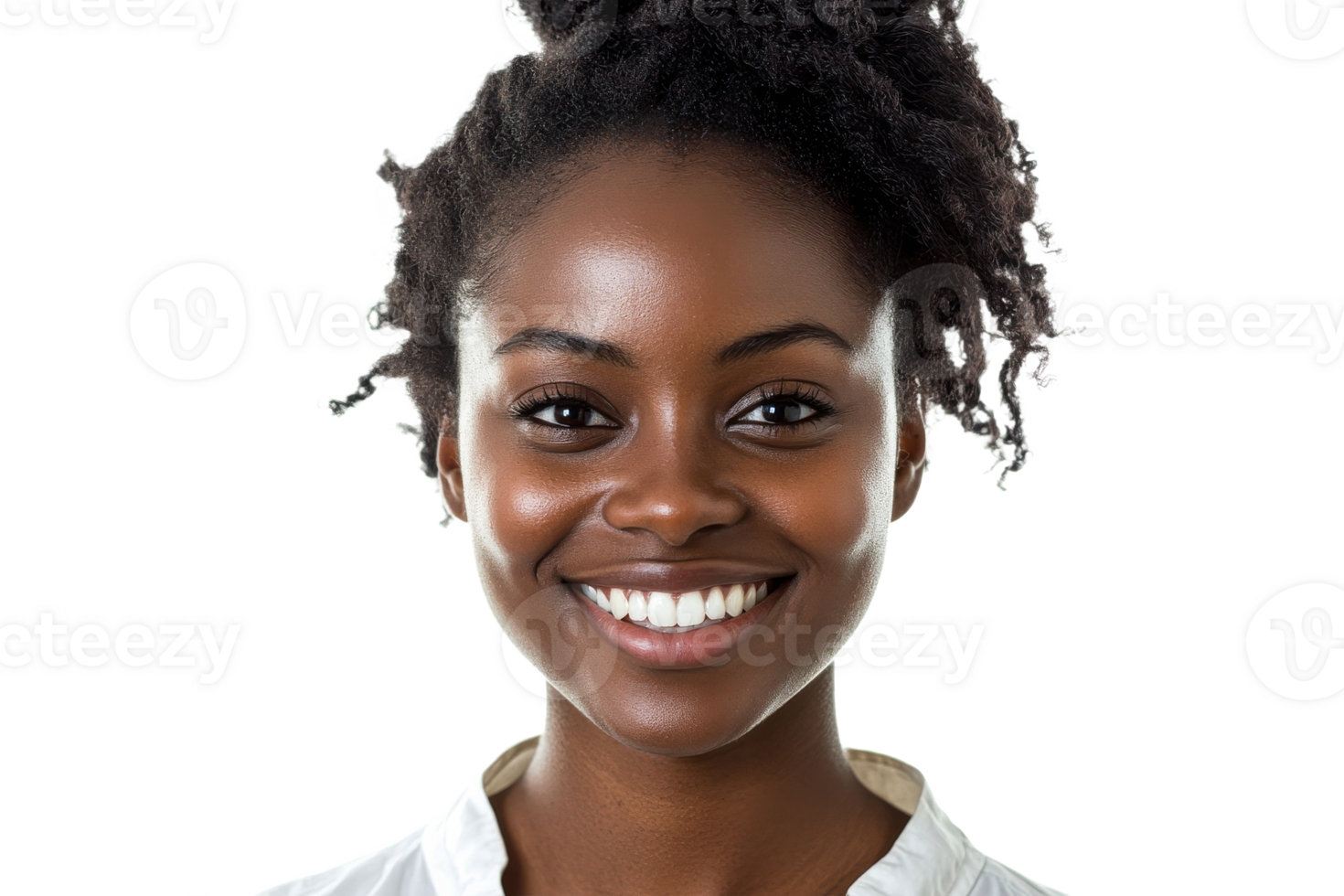 Smiling woman with natural hair on transparent background png