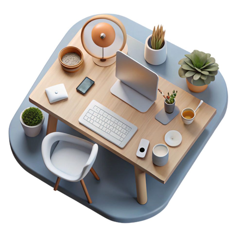 extraordinary artistic Modern Desk Setup Top View Isolated Element authentic png