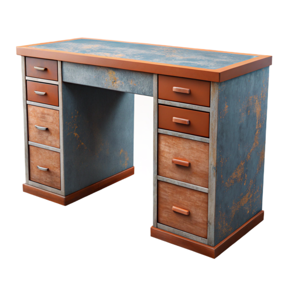 beautiful rustic Modern Desk with Drawers Front View Cutout authentic png
