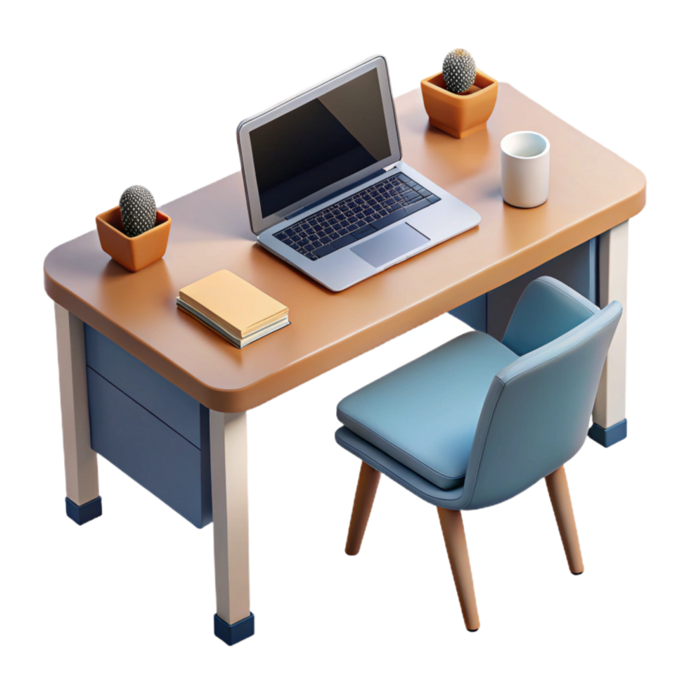 wonderful abstract Modern Desk with Laptop Top View Isolated premium png