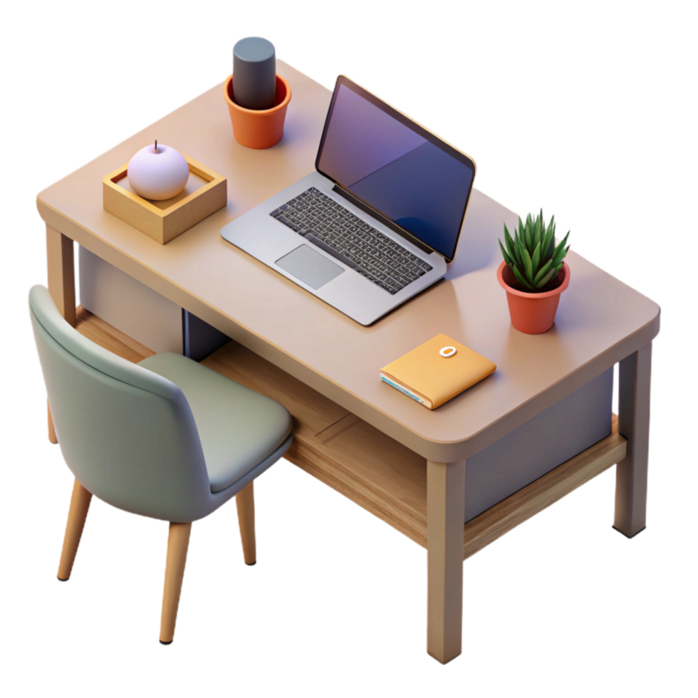 vibrant traditional Modern Desk with Laptop Top View Isolated high resolution png