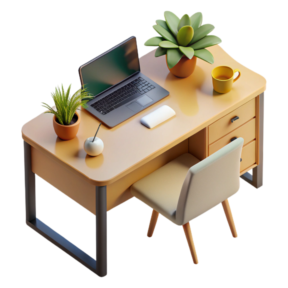 serene artistic Modern Desk with Plant Top View Cutout authentic png