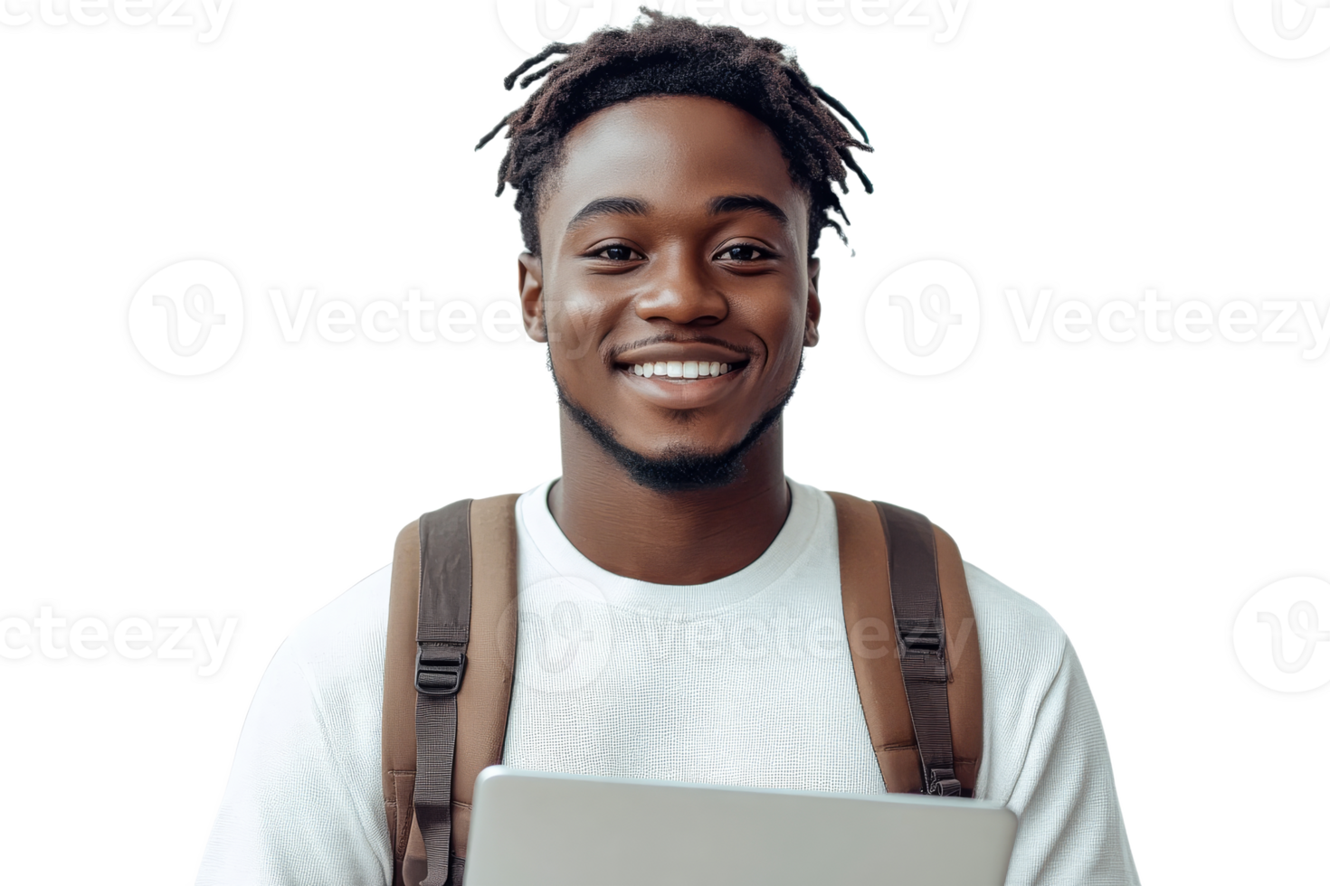 Joyful student with laptop and backpack studying png