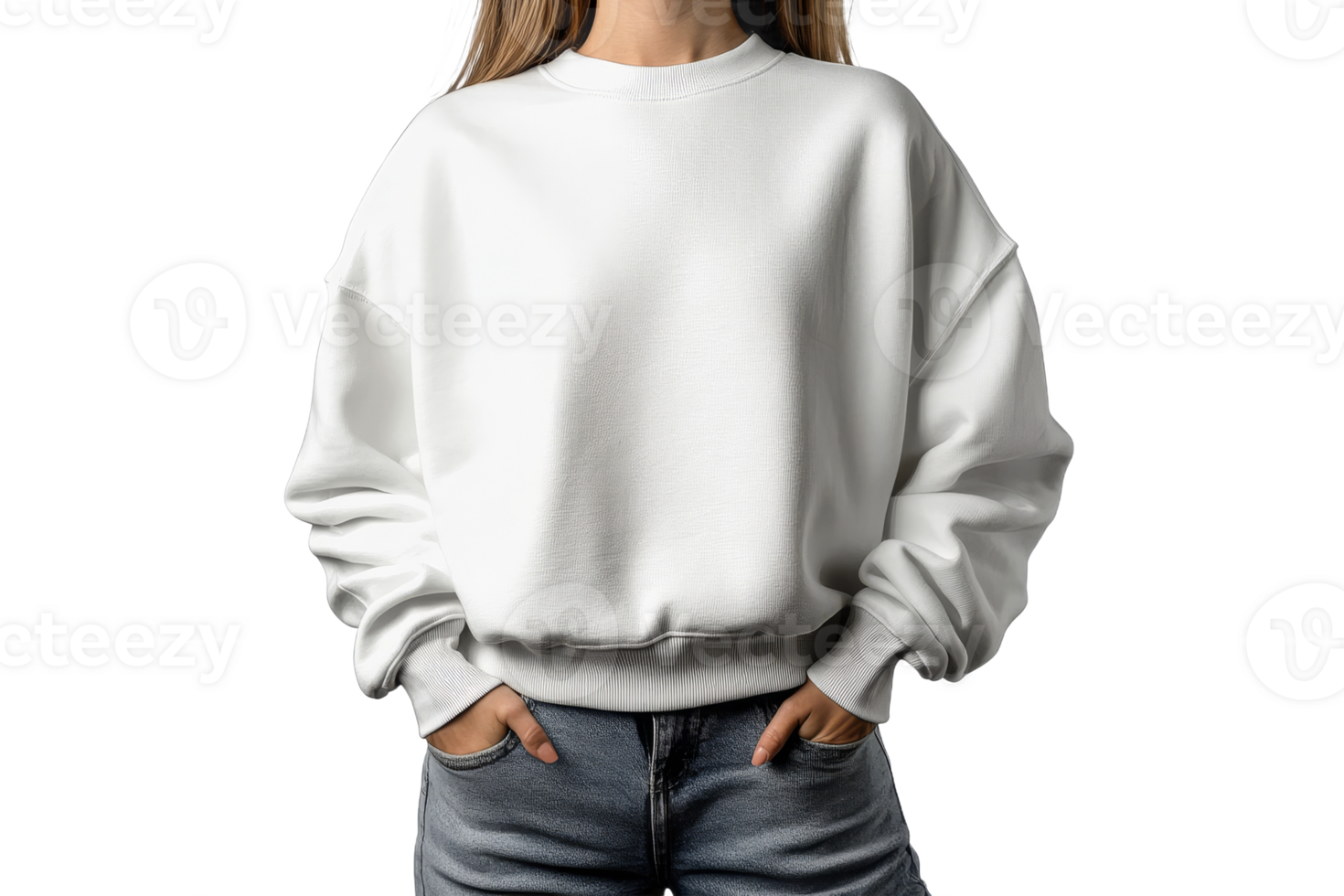 Casual white sweatshirt styled with relaxed fit png