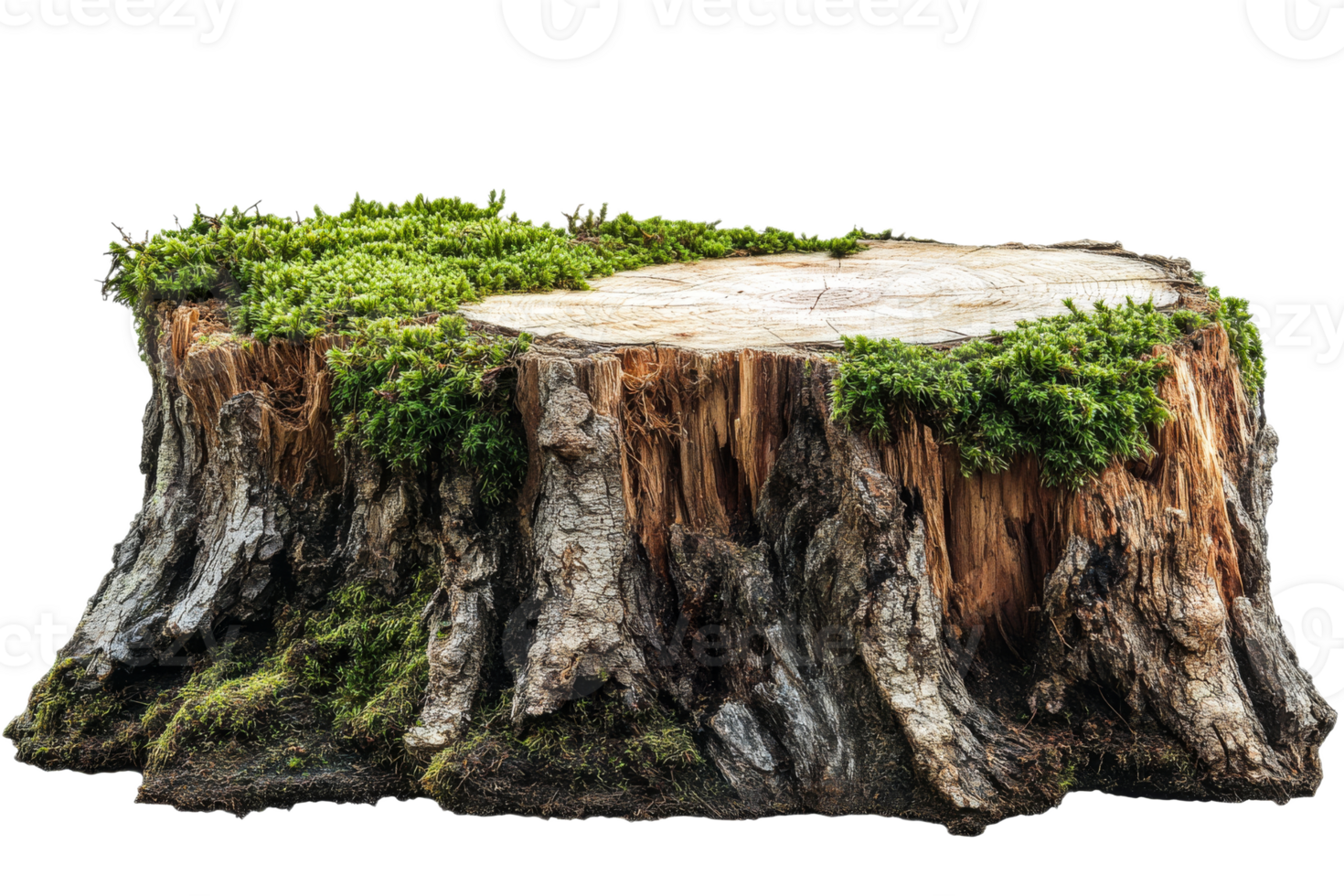 Stump with vibrant moss on a transparent background png