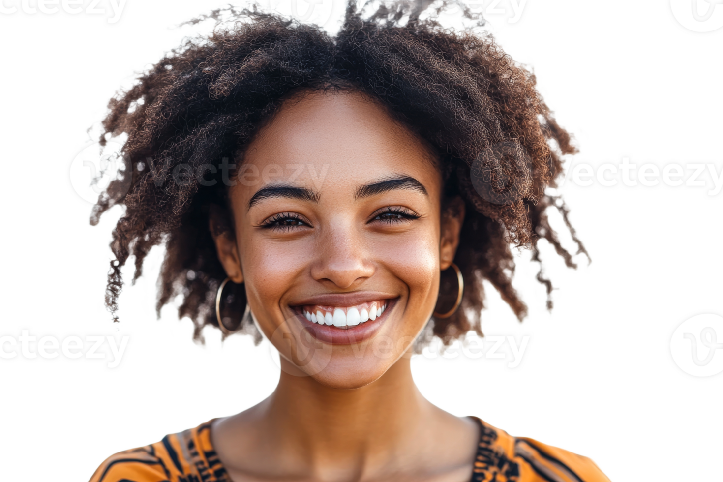 Beautiful woman with curly hair enjoying the moment png