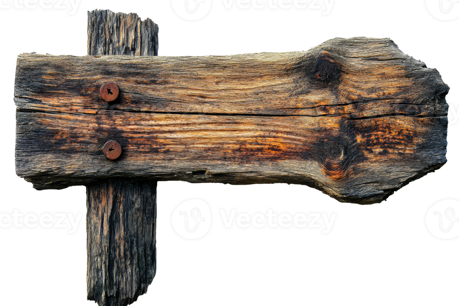 Rustic wooden sign with weathered texture and nails png