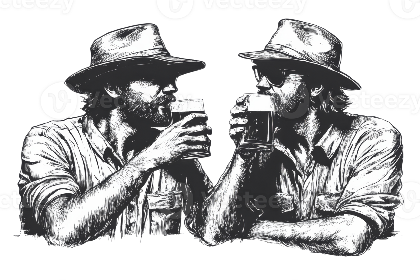 Two men enjoying drinks while sharing a moment png