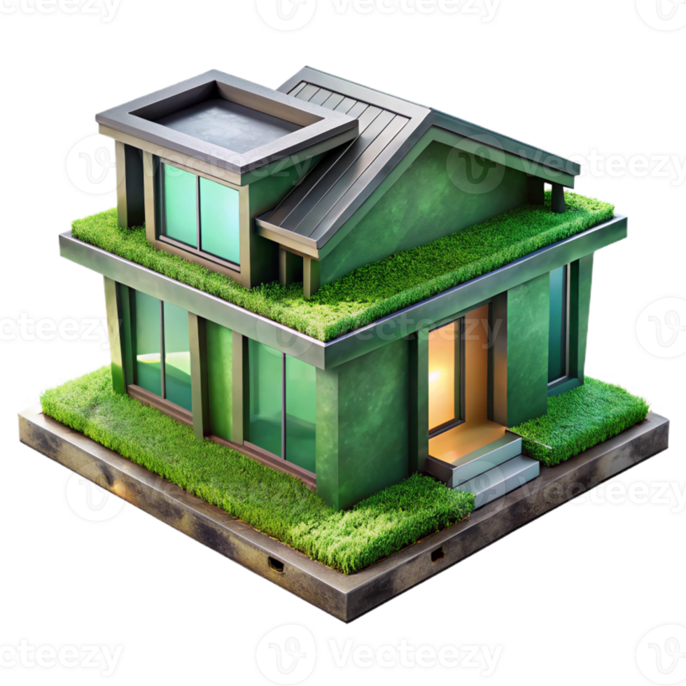 magnificent minimalist Modern Home Design Green Roof Transparent Background genuine png