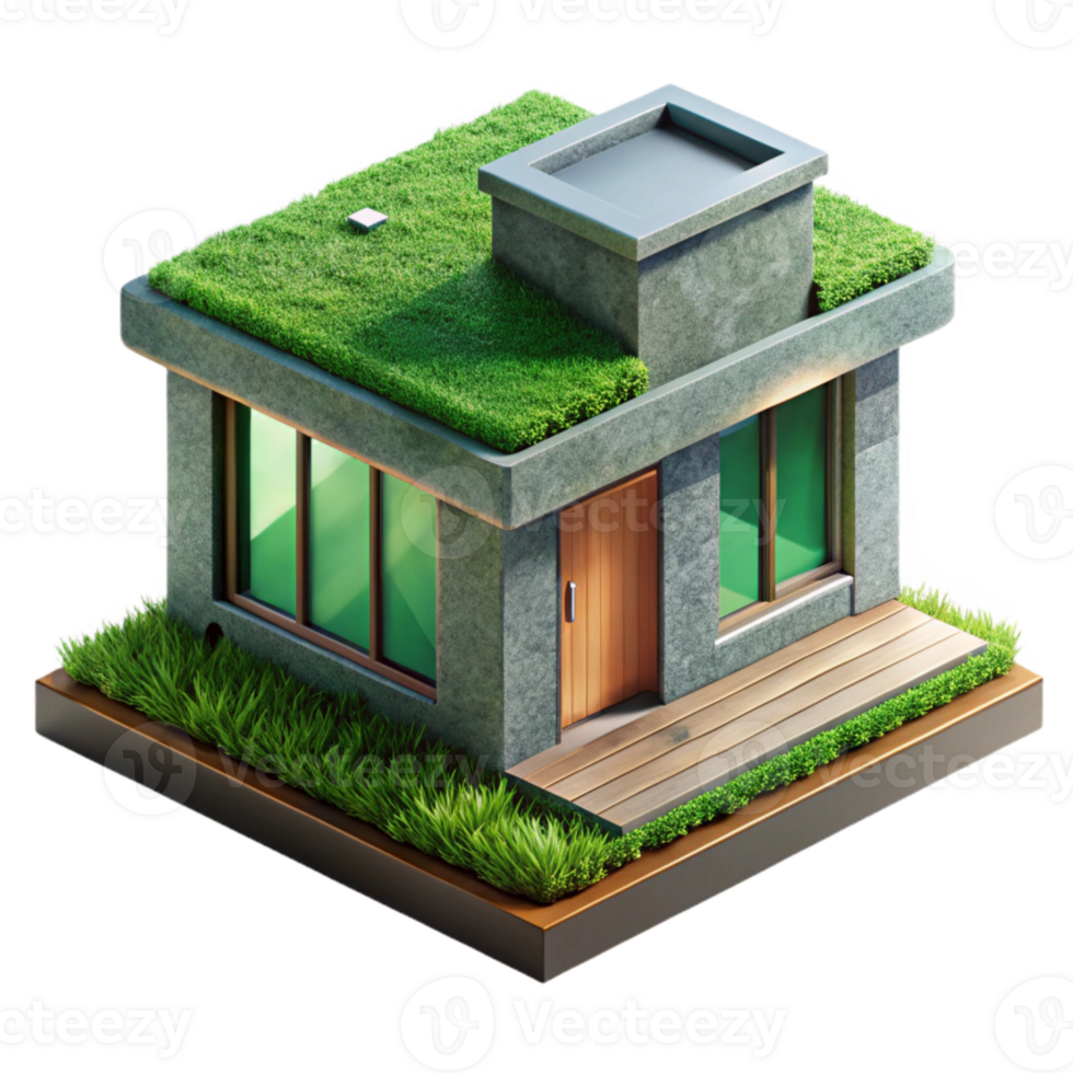vibrant artistic Modern Home Design Green Roof Transparent Background detailed png