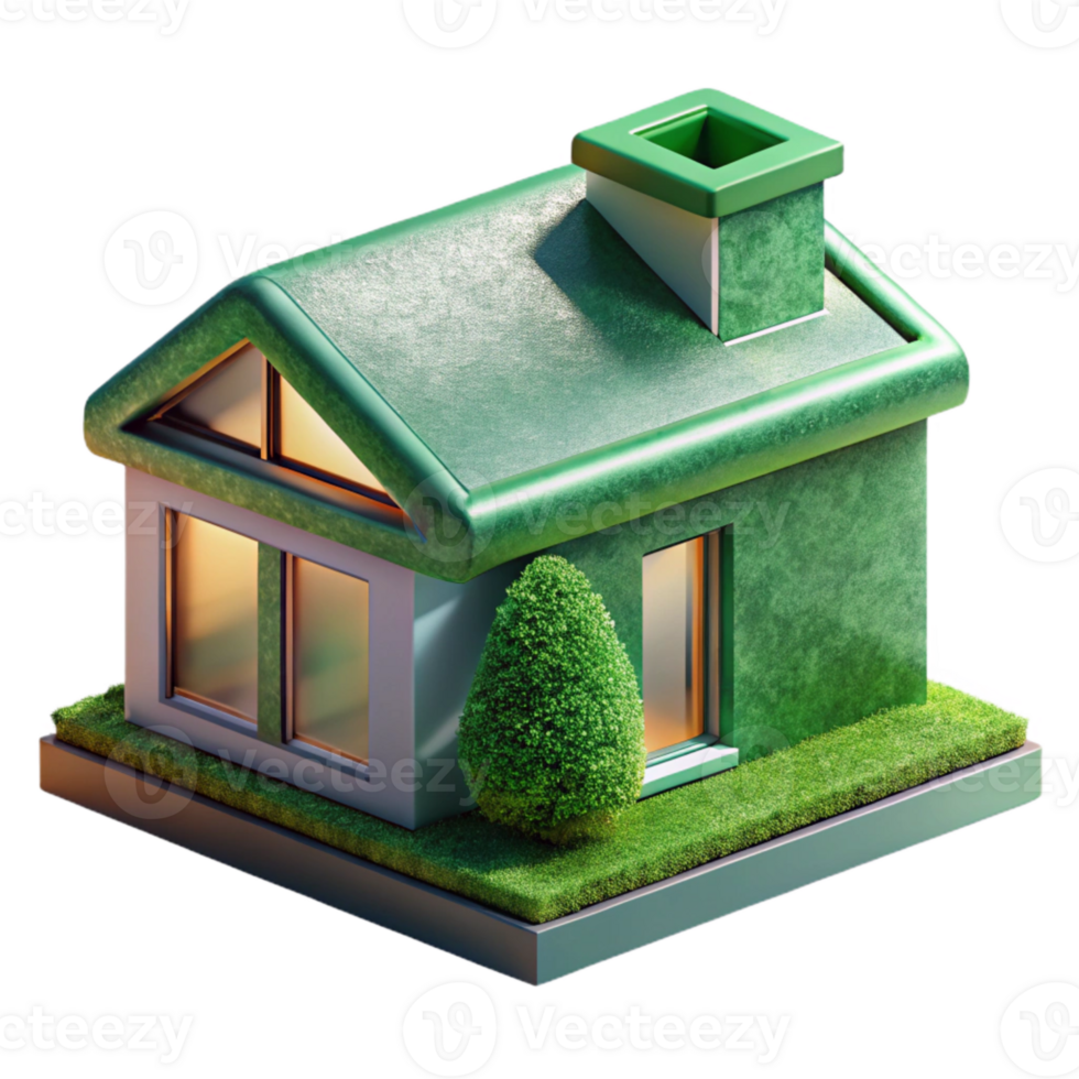 serene vintage Modern Home Design Green Roof Transparent Background detailed png