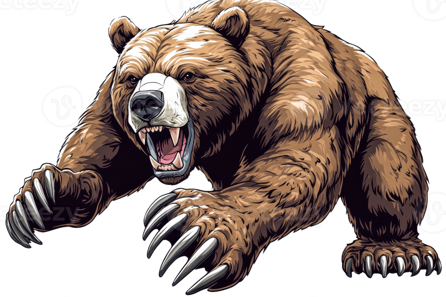 Grizzly bear depicted in a fierce stance with claws extended png