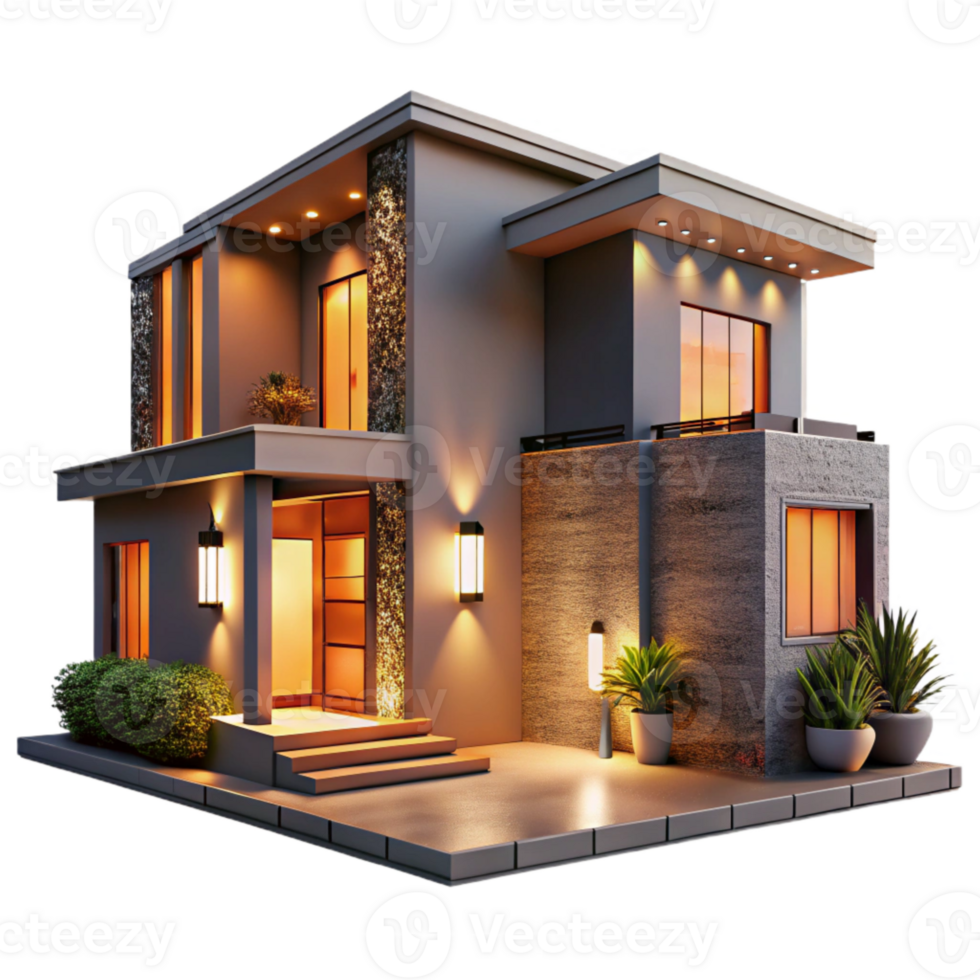 vibrant creative Modern Home Exterior Warm Lighting Cutout professional png