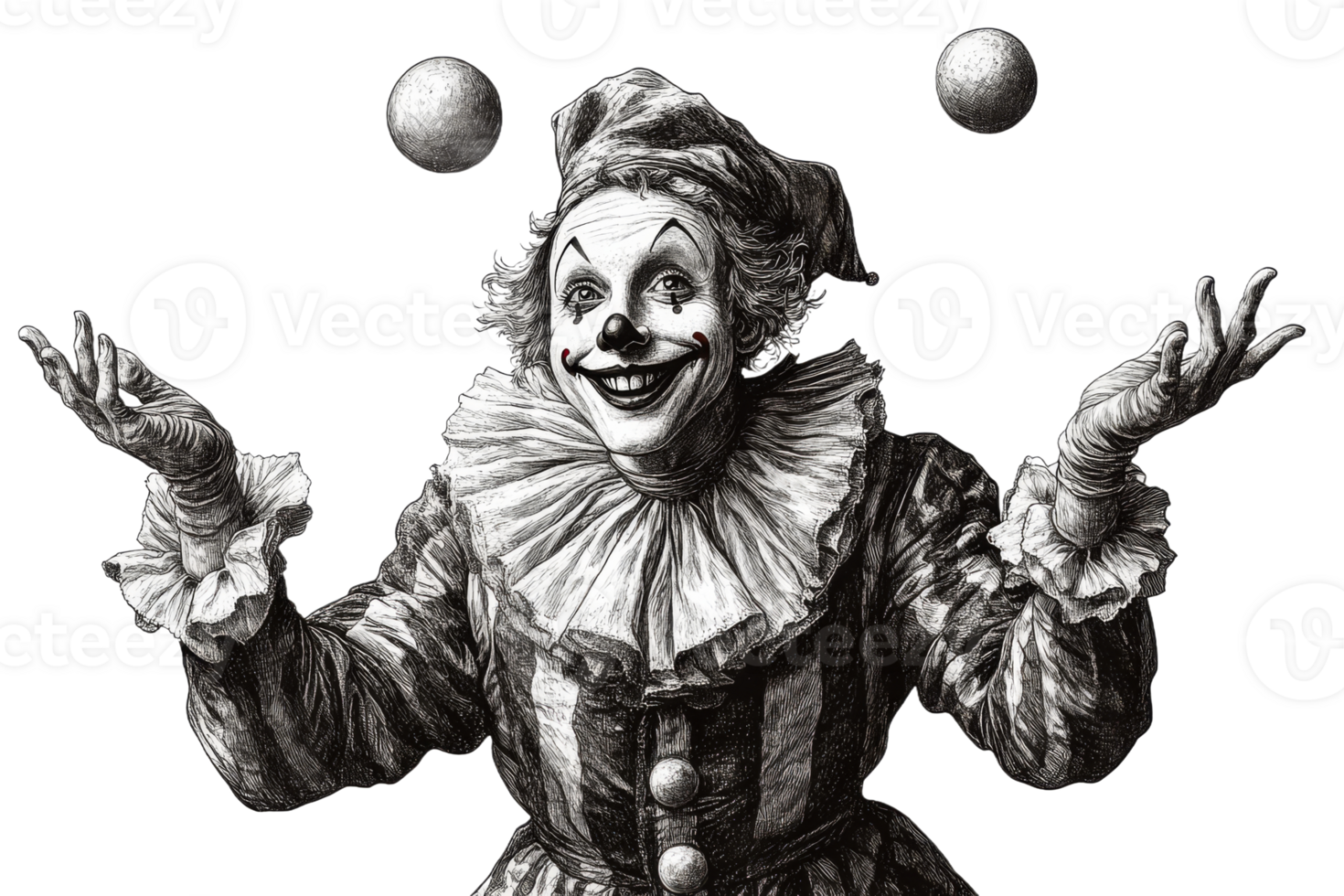 Clown juggling two balls with a joyful expression png