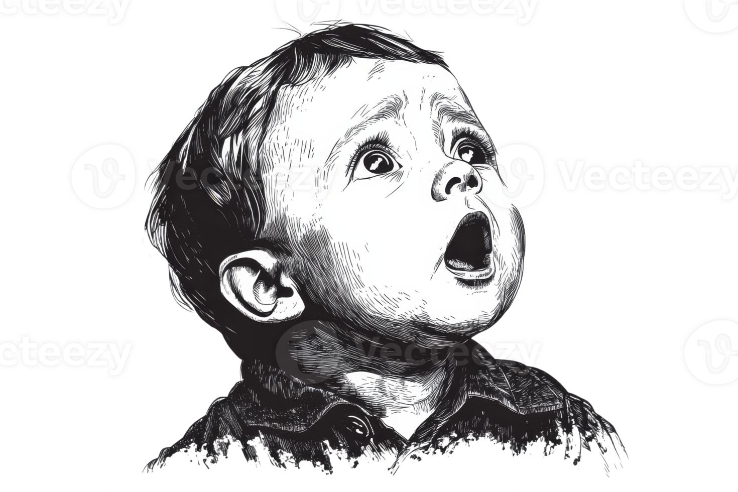 Child expressing wonder with mouth open in surprise png