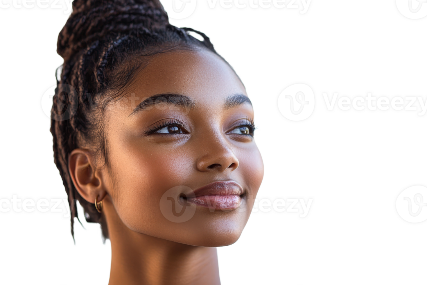 A young woman with braided hair gazes thoughtfully png