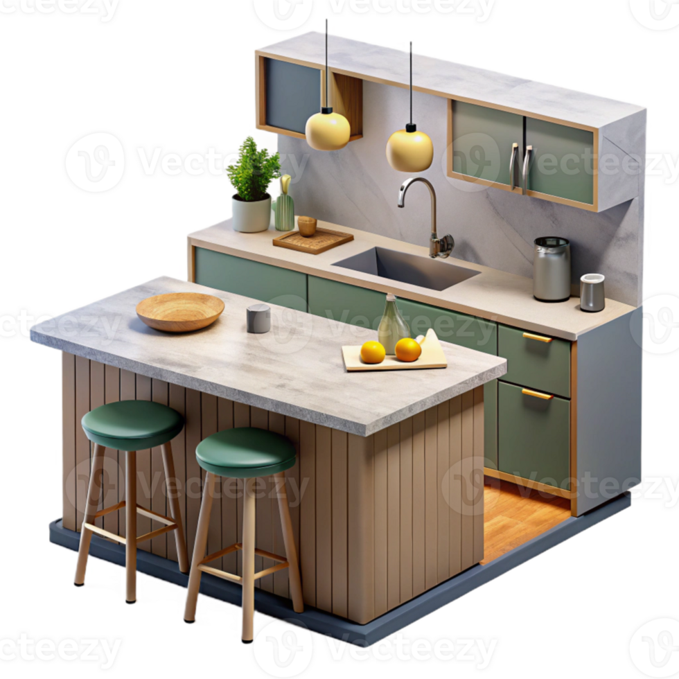serene abstract Modern Kitchen with Island Isolated authentic png