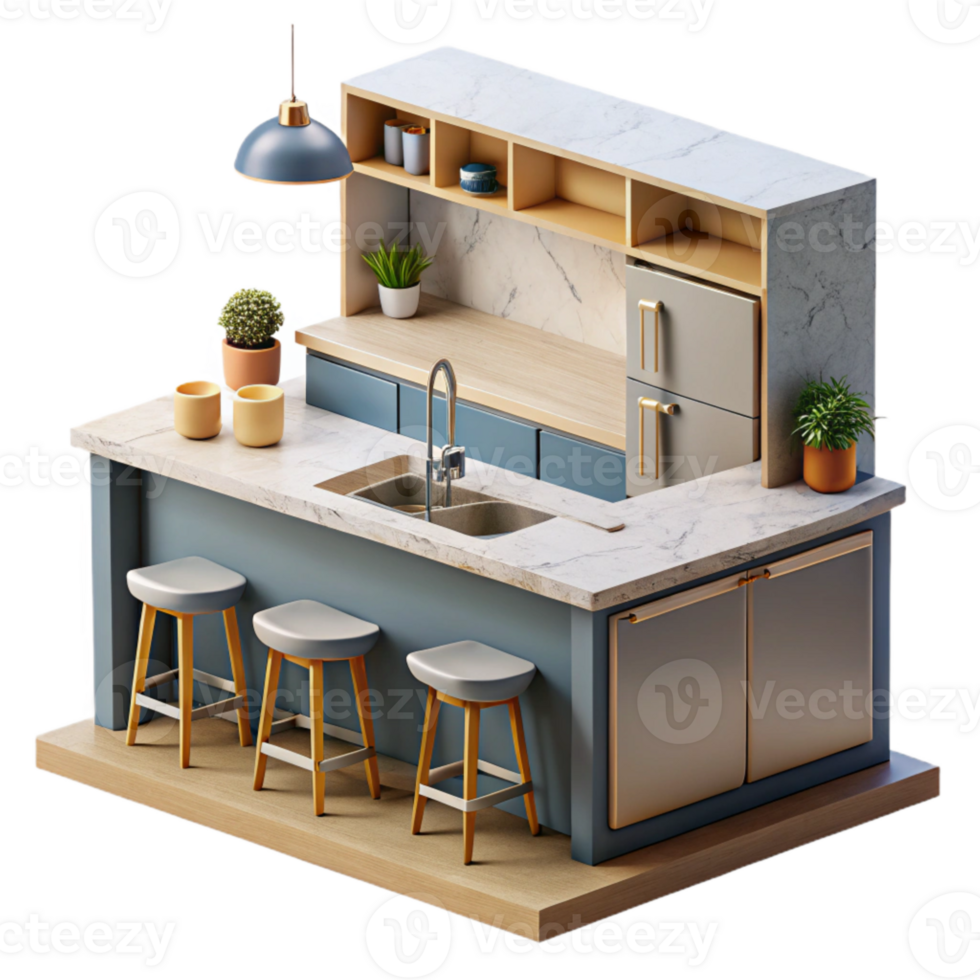 dramatic rustic Modern Kitchen with Island Isolated genuine png