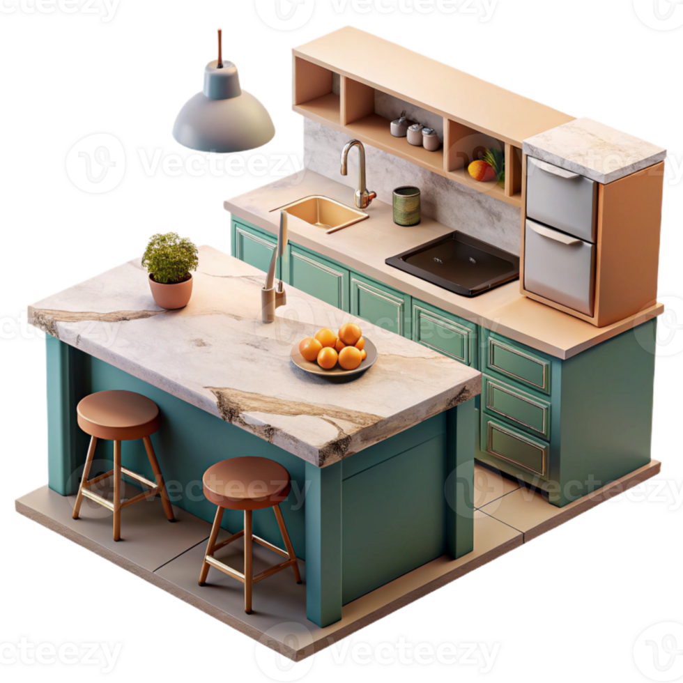 extraordinary abstract Modern Kitchen with Island Isolated original png