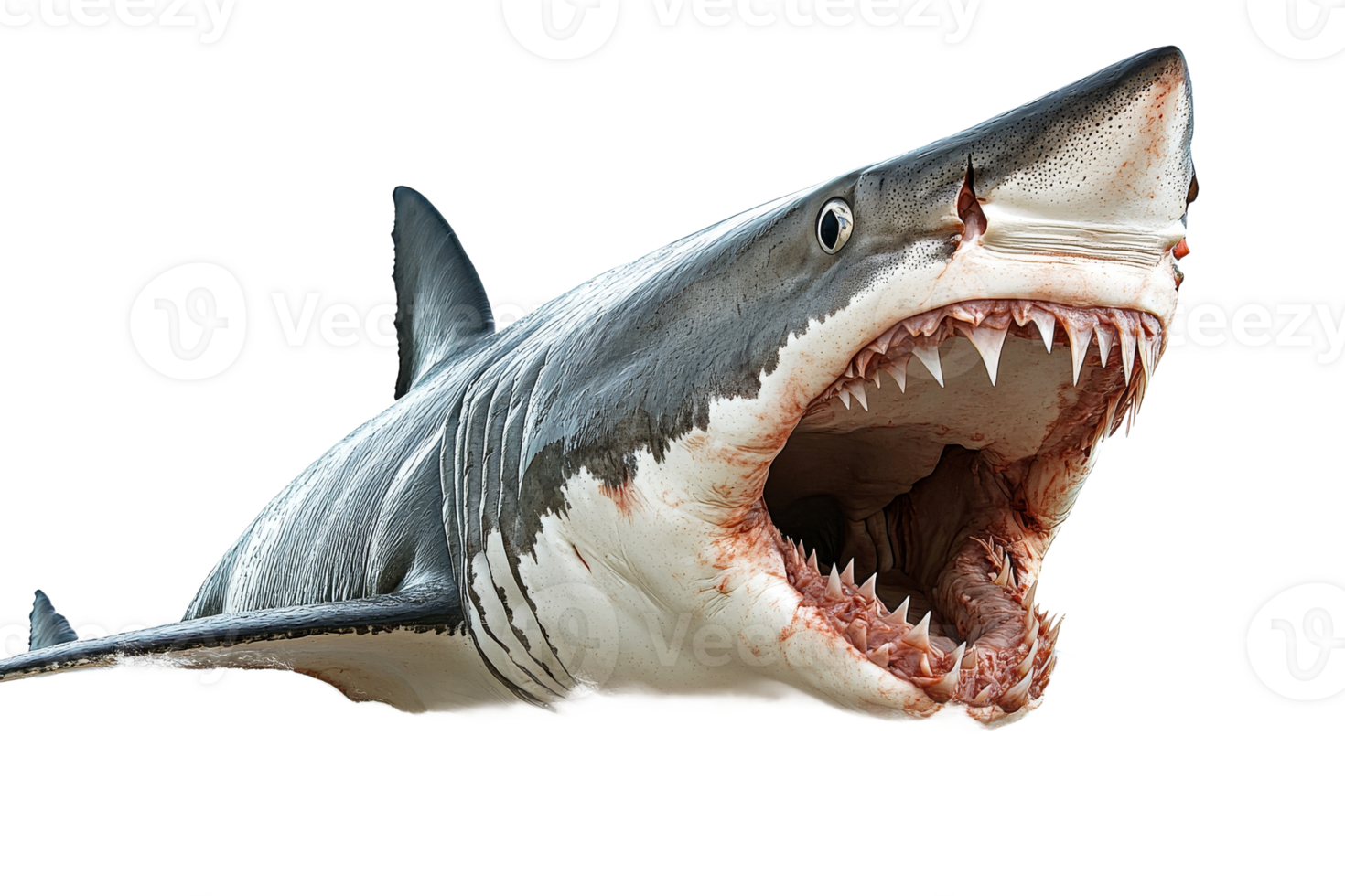 Great white shark breaching the surface in ocean waters png