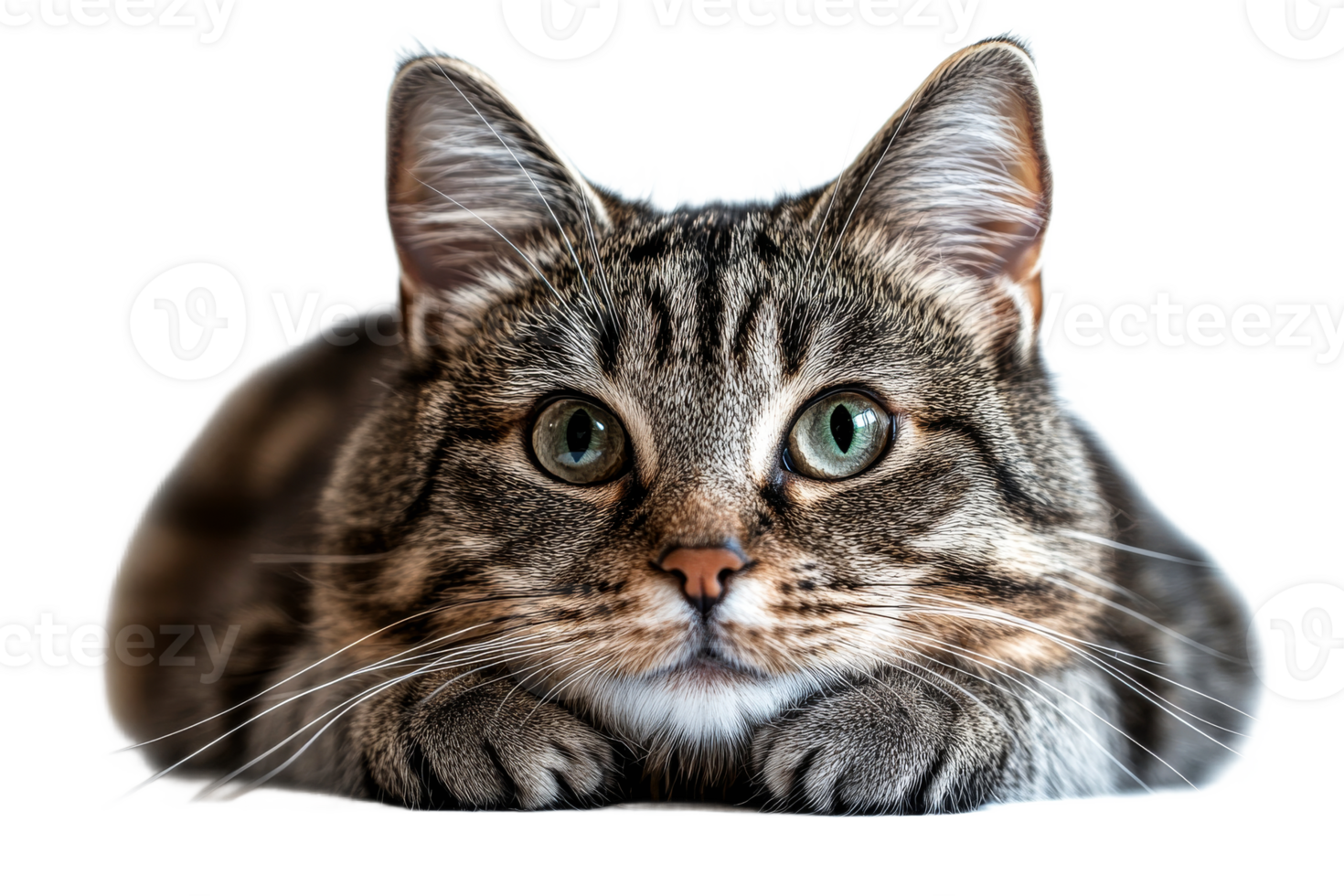 Cat lounging with a curious expression on its face png