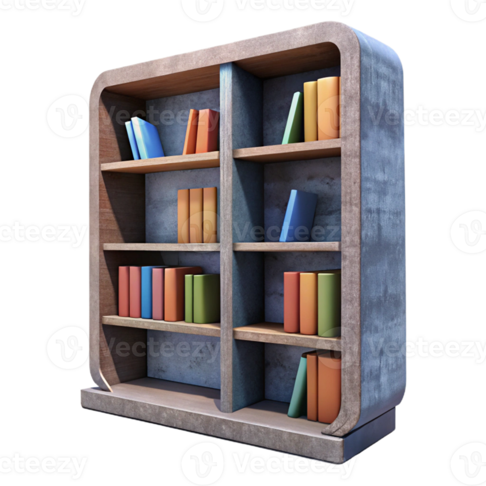 serene rustic Modern Library Bookshelf Cutout with Front View Perspective high quality png