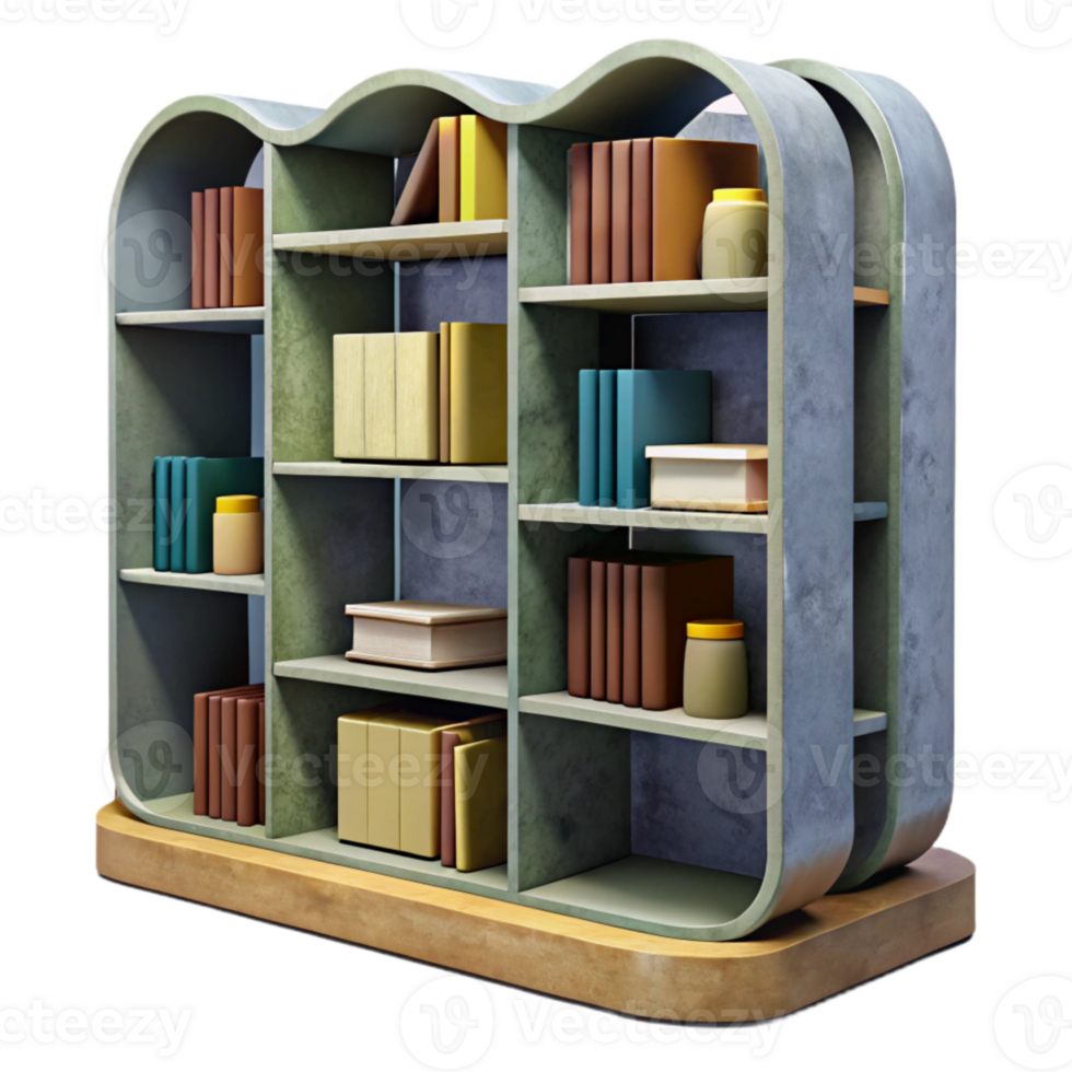 vibrant modern Modern Library Bookshelf Cutout with Front View Perspective genuine png