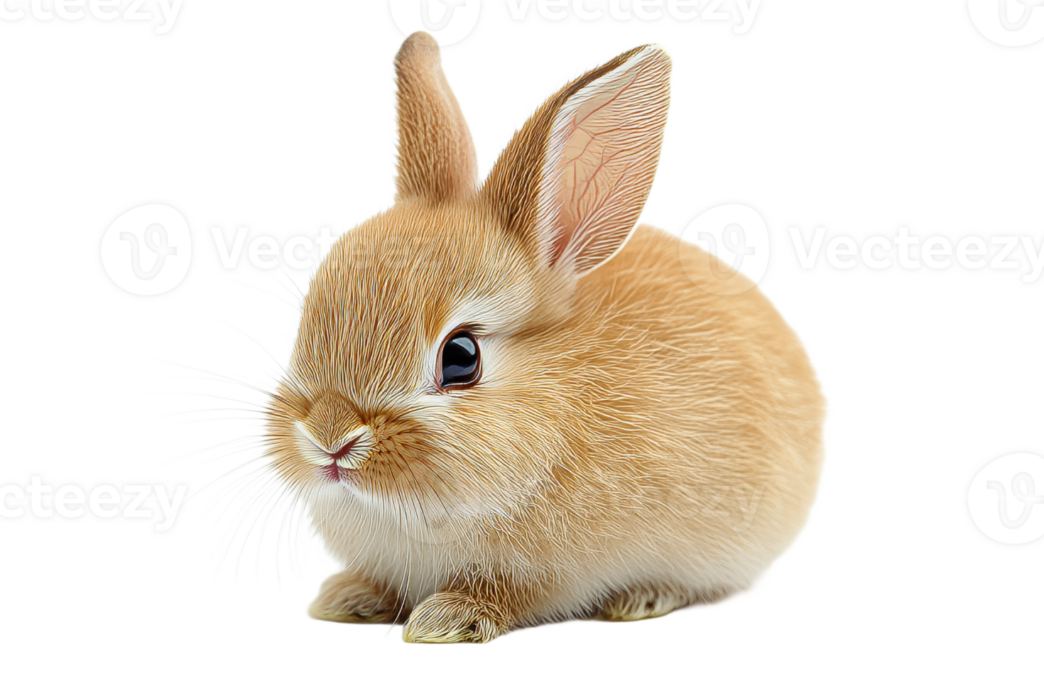 Cute brown bunny sitting with fluffy fur and bright eyes png