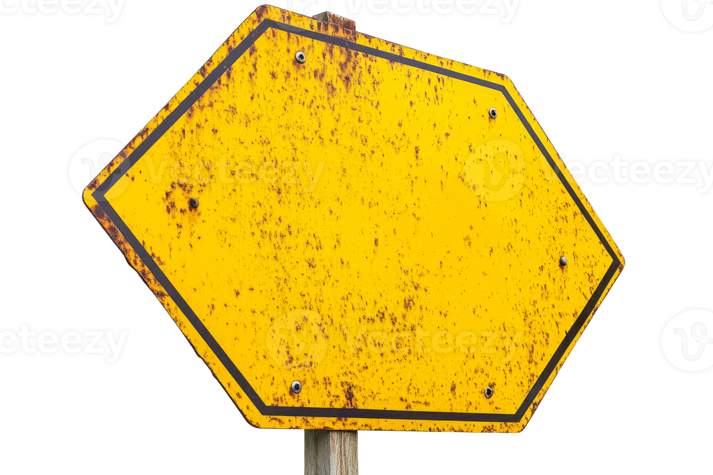 Weathered yellow sign on wooden post with no text png
