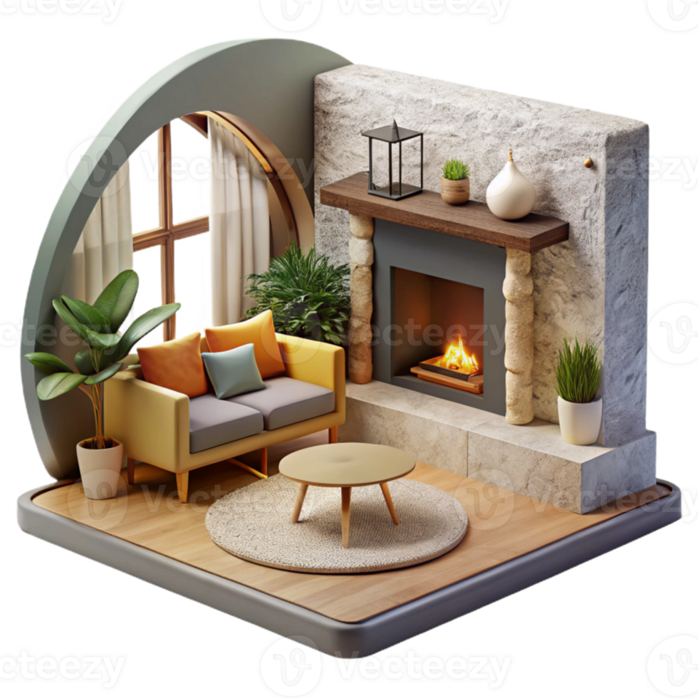 extraordinary abstract Modern Living Room with Gray Sofa Isolated Element exclusive png