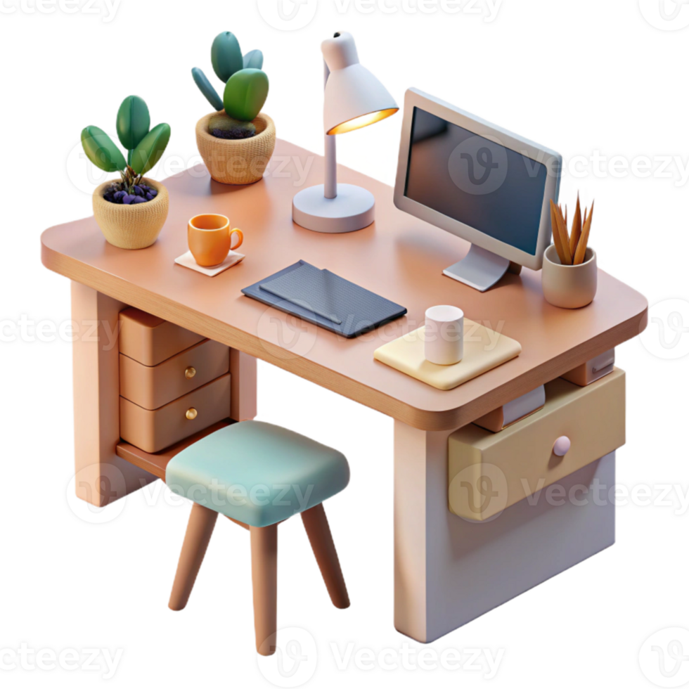 extraordinary classic Modern Minimalist Desk Setup Isolated premium png