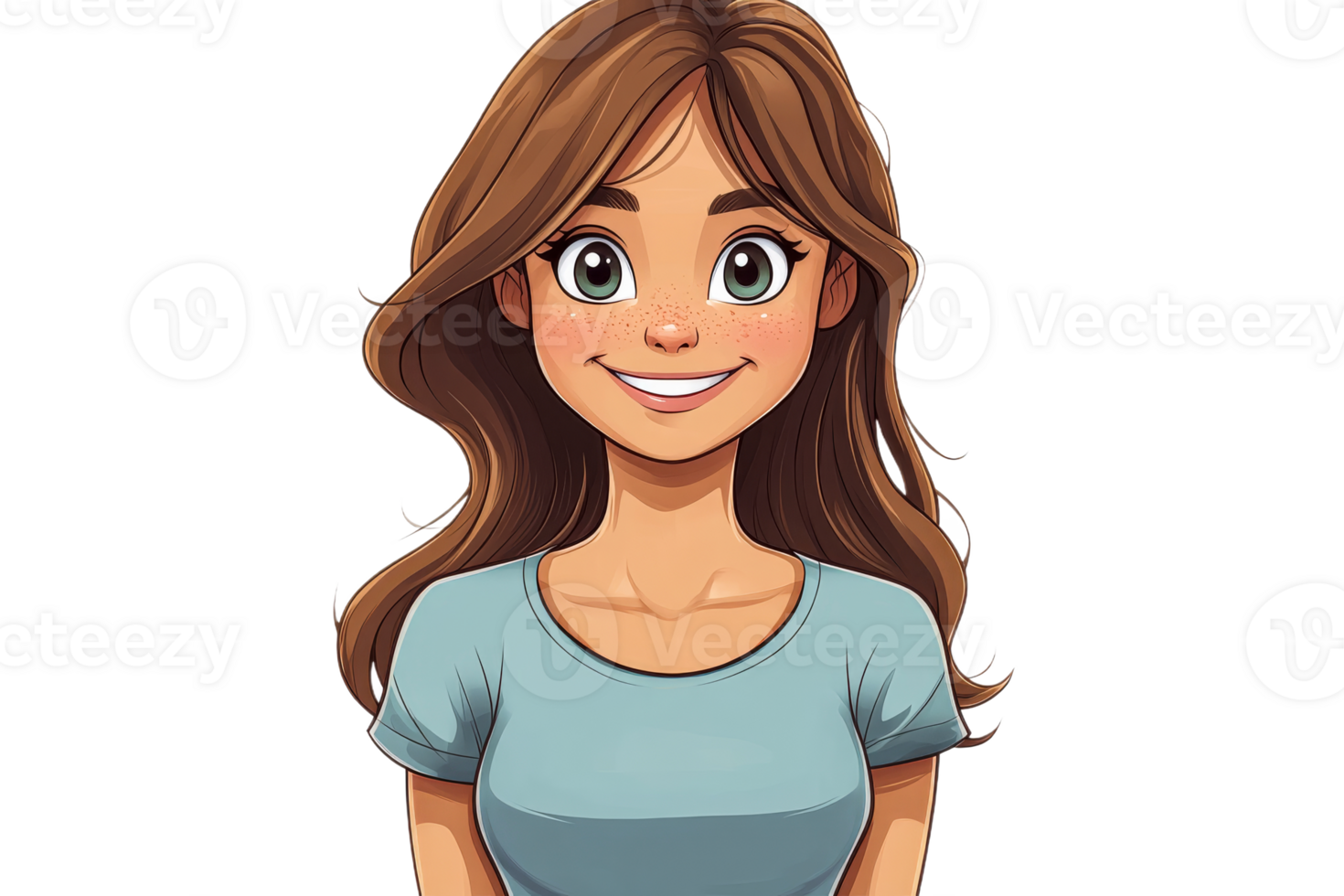 Happy young woman with long hair and a friendly smile png