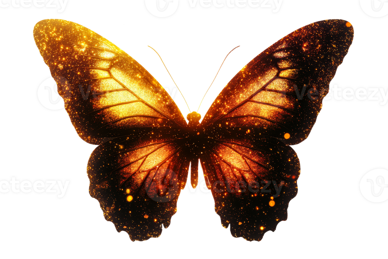 Golden butterfly with sparkles on a transparent background png