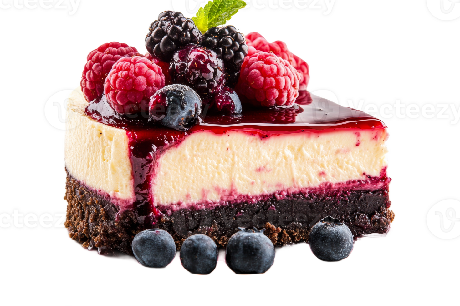 Delicious berry cheesecake slice on a transparent background png