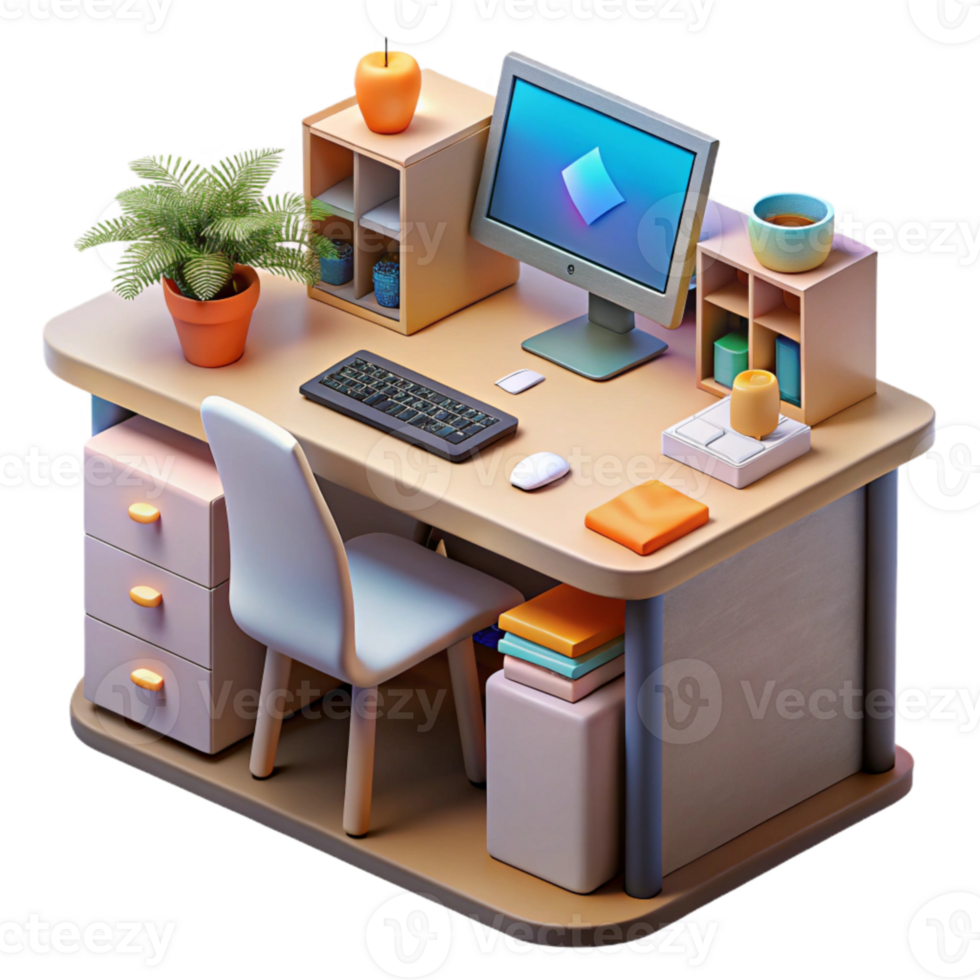 stunning abstract Modern Office Desk with Ai Design Software Isolated detailed png