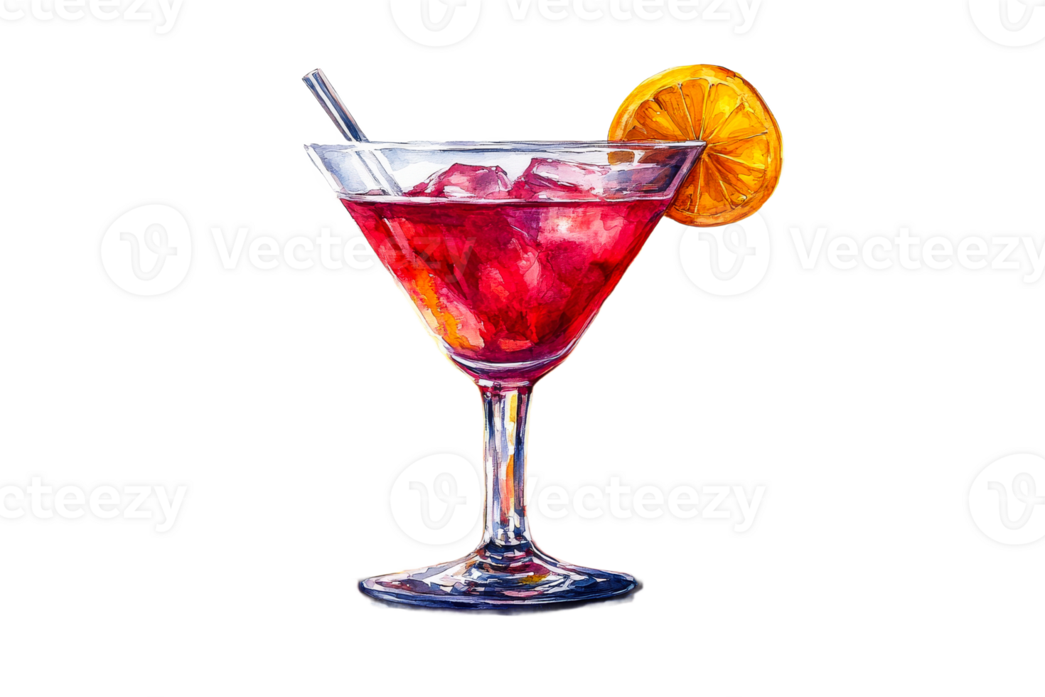 Refreshing cocktail with ice and orange slice garnish png