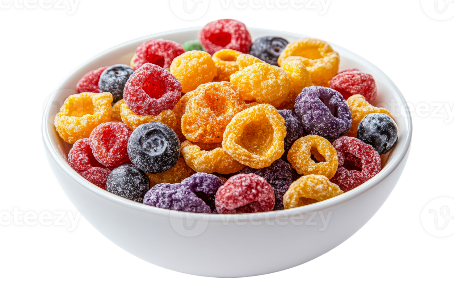 Colorful candy bowl filled with fruity snacks png