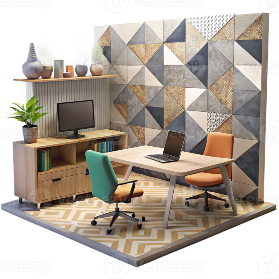 dramatic rustic Modern Office Interior with Plants Isolated authentic png