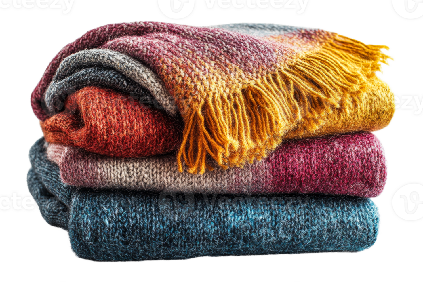 Cozy blankets stacked on a transparent background png