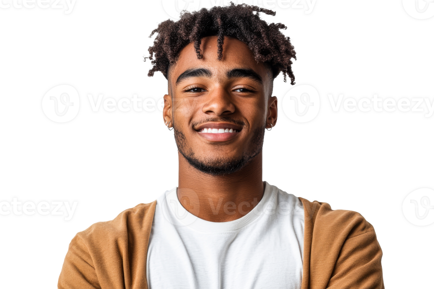 Smiling young man with curly hair and casual attire png