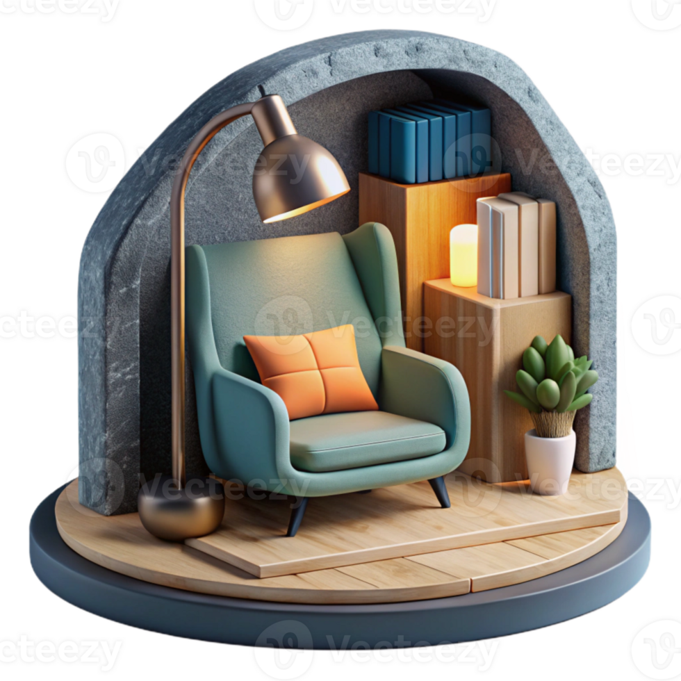 beautiful creative Modern Reading Nook with Lamp Cutout Element original png