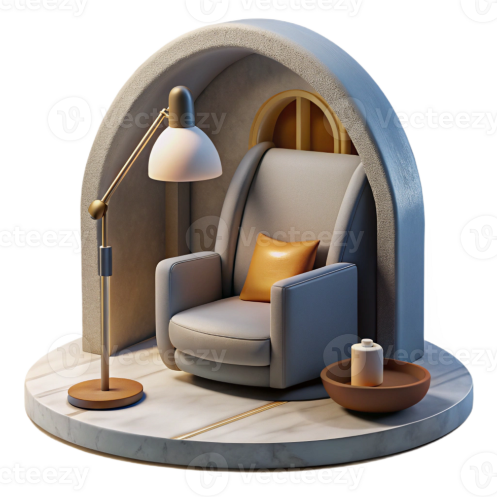 beautiful contemporary Modern Reading Nook with Lamp Cutout Element high resolution png