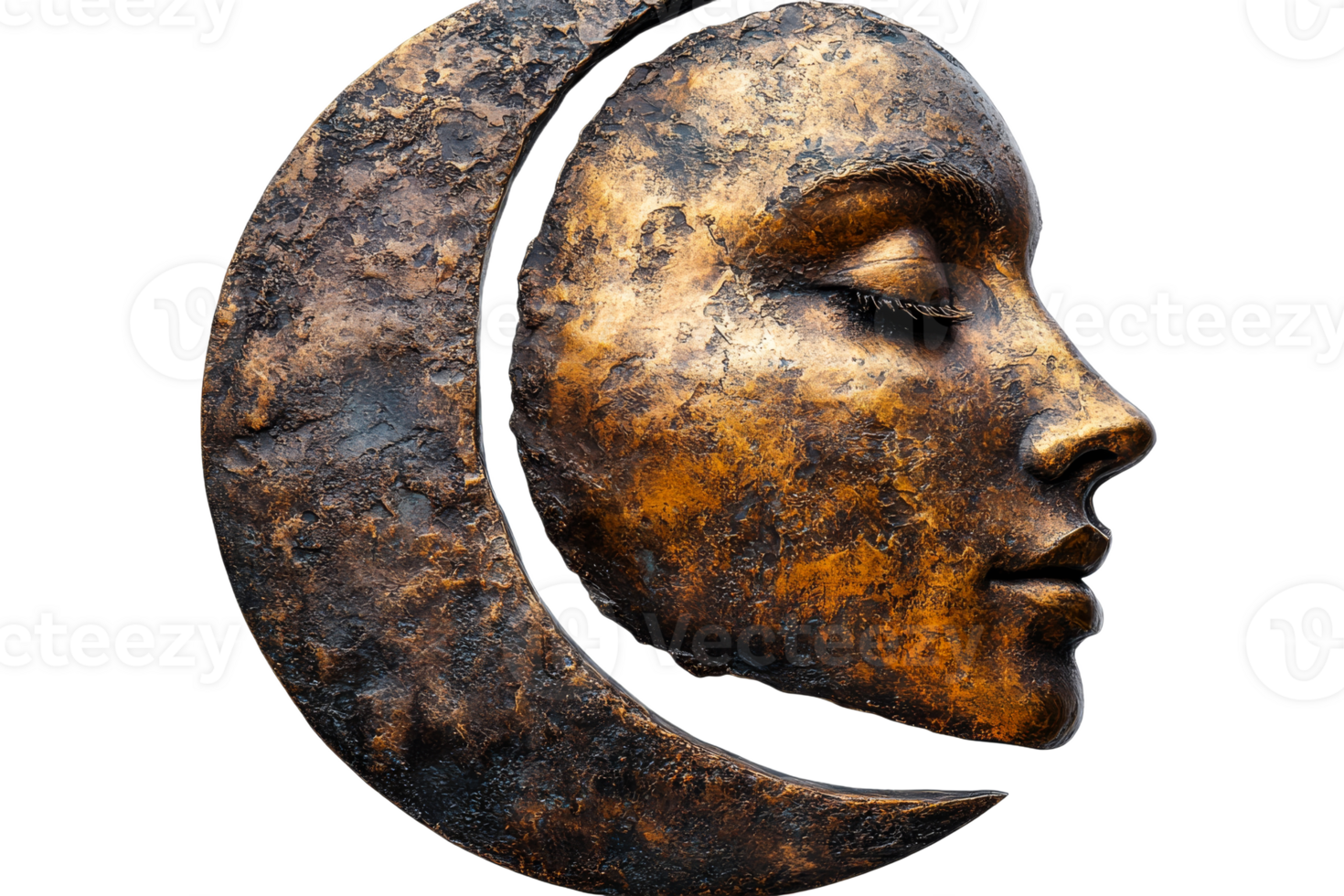 Beautiful moon face sculpture with textured details png