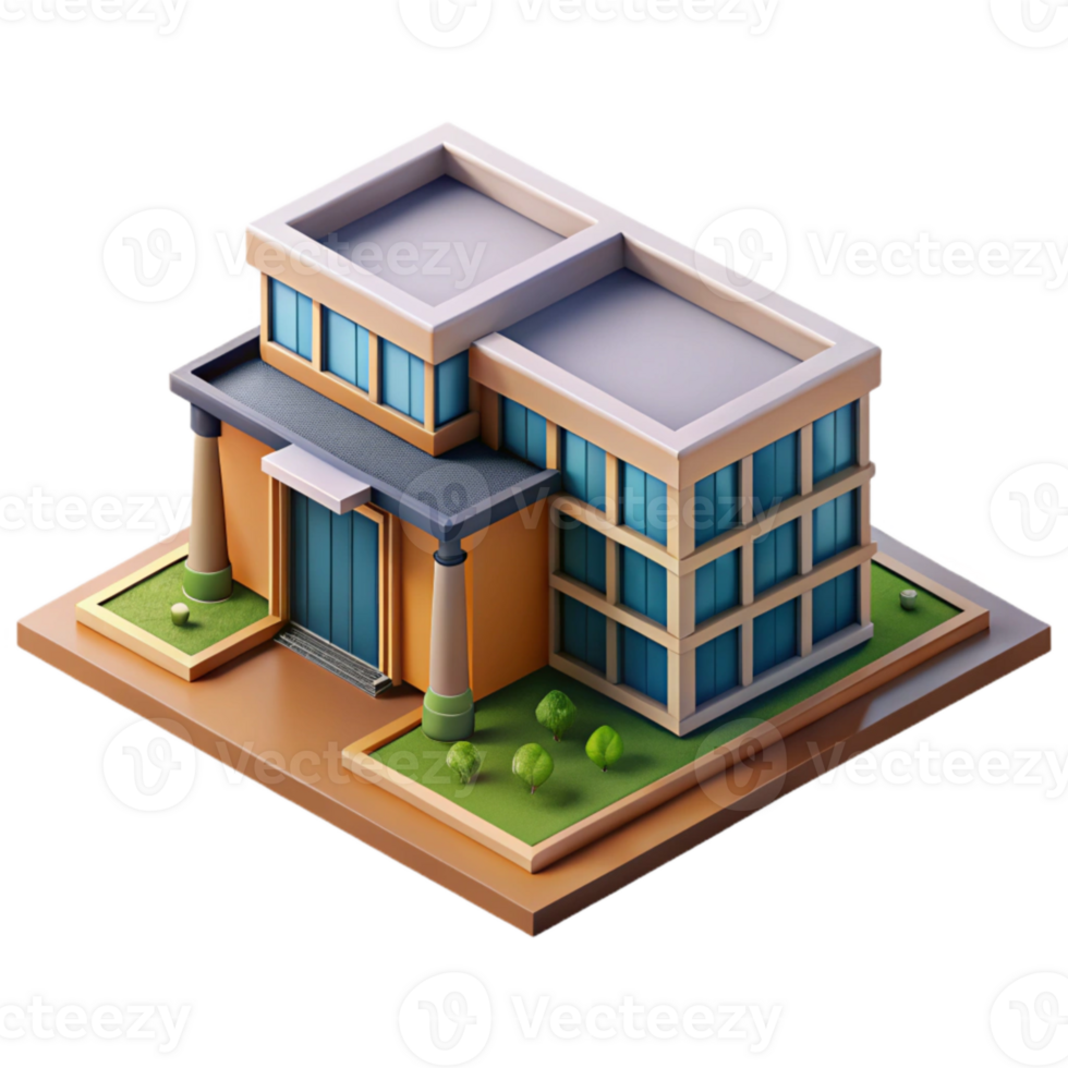 serene vintage Modern School Building Isometric View Cutout original png