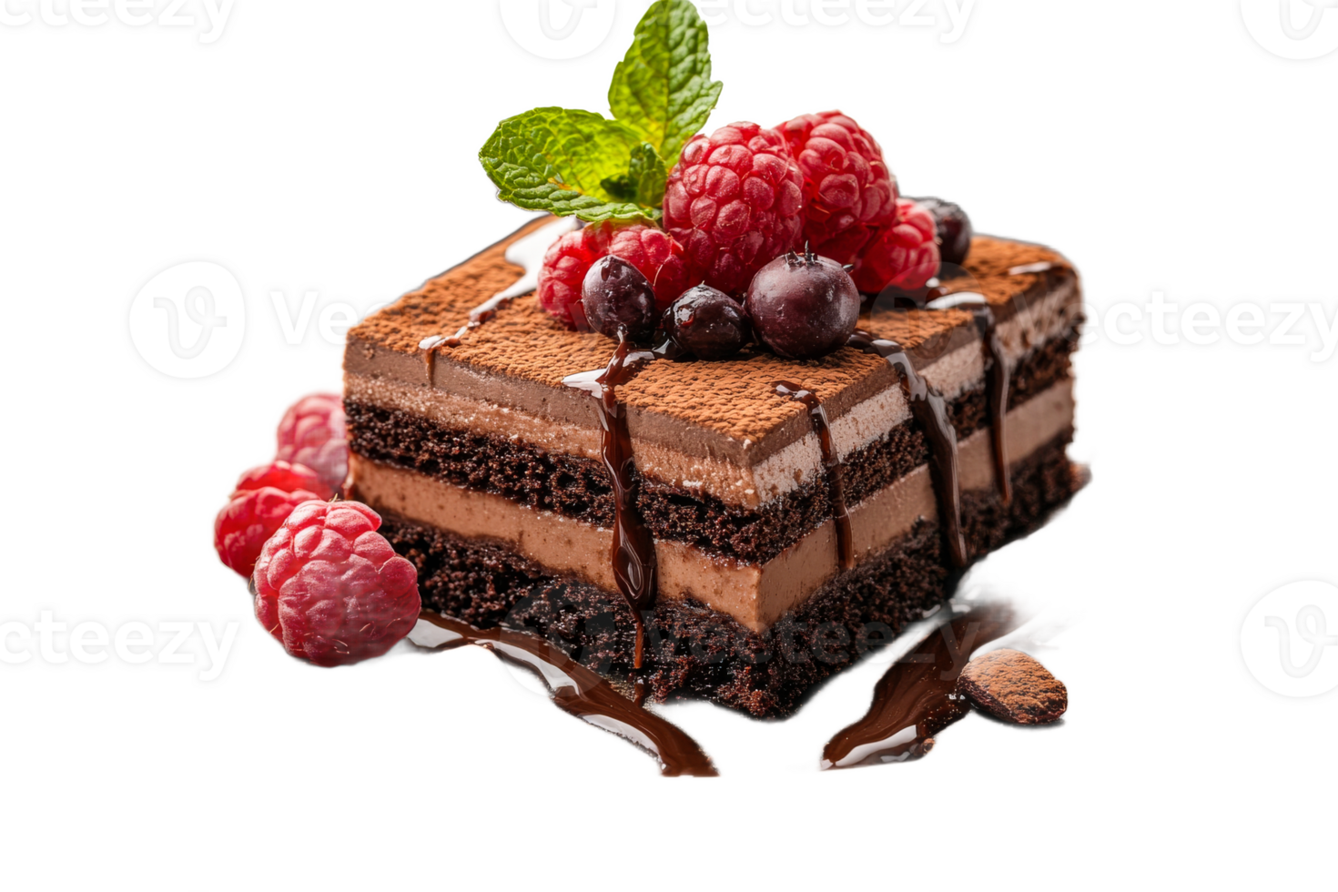 Chocolate dessert with berries and mint png