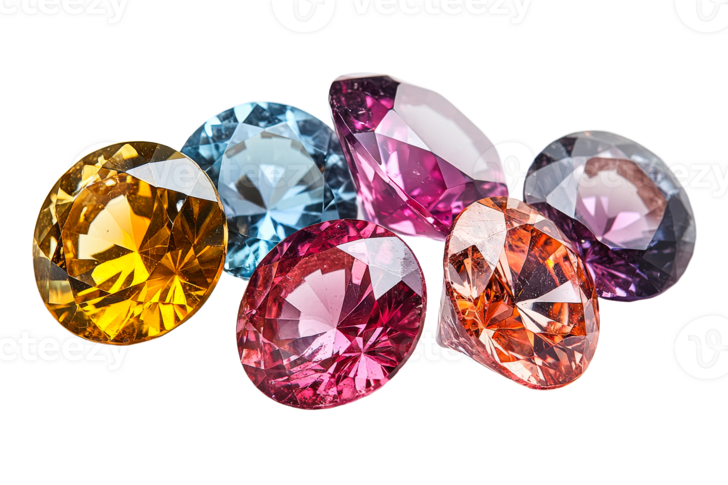 Colorful gemstones arranged on a transparent background png
